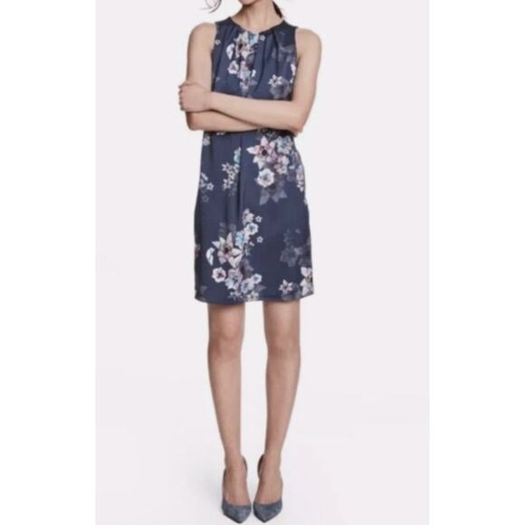 H&M Dress sz 10 Blue Purple Floral Sleeveless Fancy Back Flattering Beautiful - Picture 2 of 9